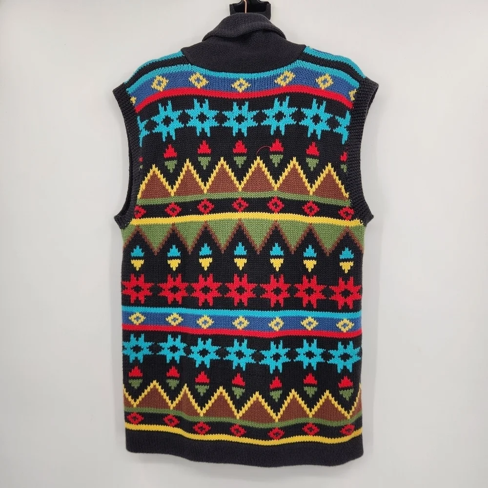 Sharon Young Multicolor Knit Sweater Vest Womens Size Medium Cotton Vtg